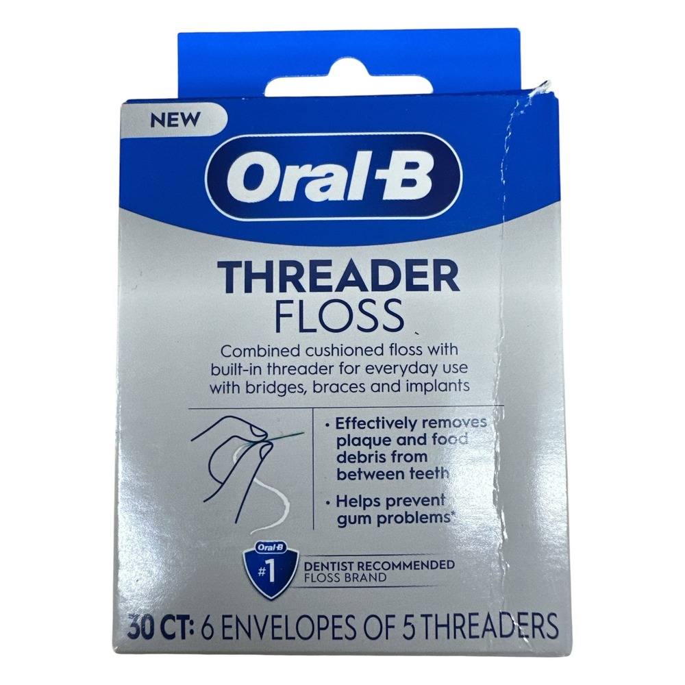 Oral-B Threader Floss for Braces Bridges Implants 30 Count 6 Envelopes of 5 New